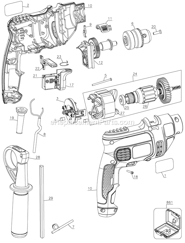 Page A Diagram and Parts List for TM100Y-B2C Type 1 Black and Decker Hammer Drill